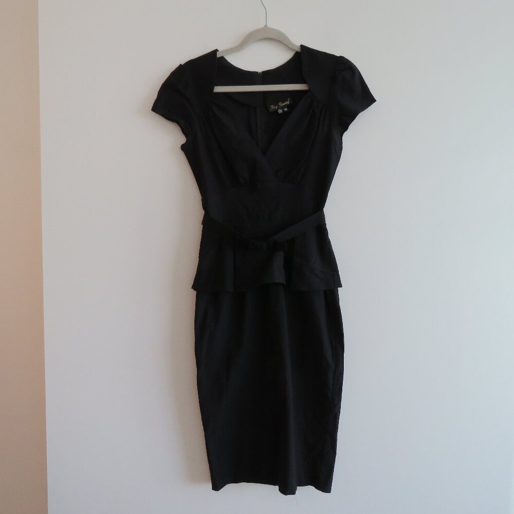 STOP STARING Black Obsession Sweetheart Peplum Retro Wiggle Dress 50s Rockabilly - Picture 2 of 14